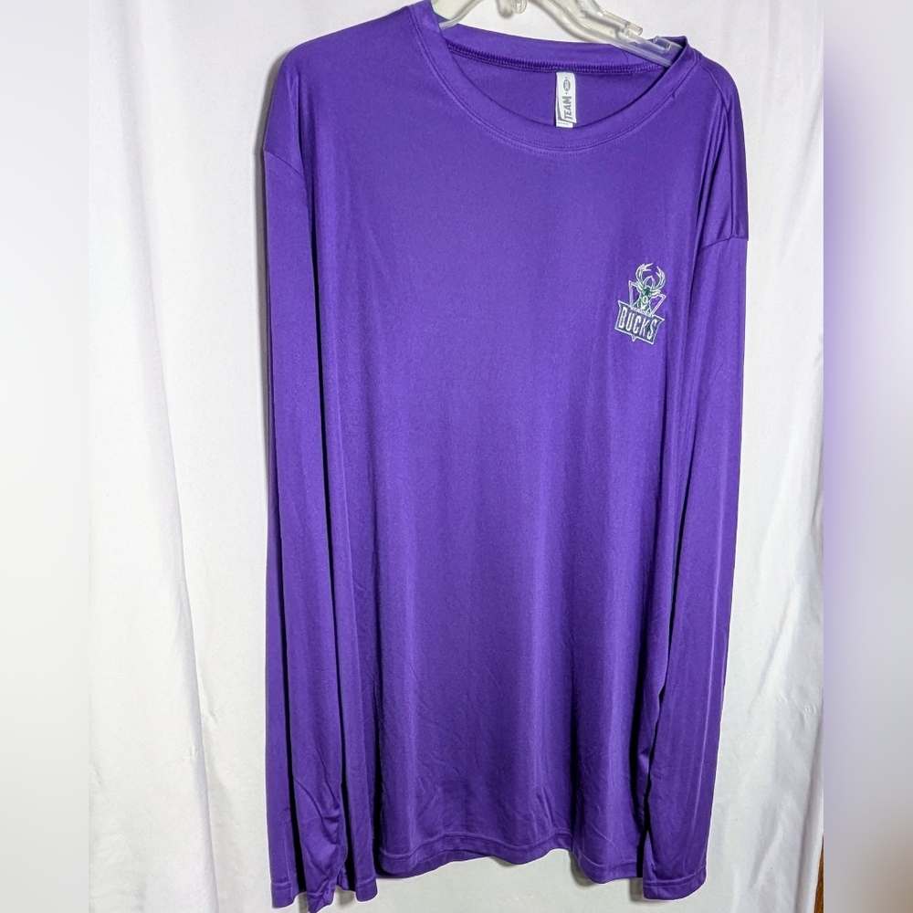 Men's 365 Milwaukee Bucks Team Apparel  Long Sleeve‎ T, Purple, Embroidered, 4XL